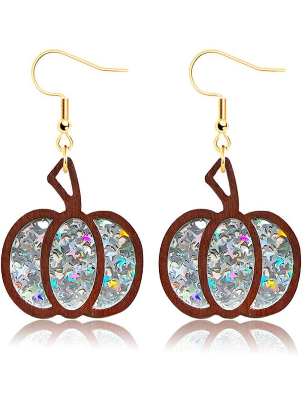 Women's Silver Star Lightweight Handmade Pumpkin Glitter Halloween Drop Earrings